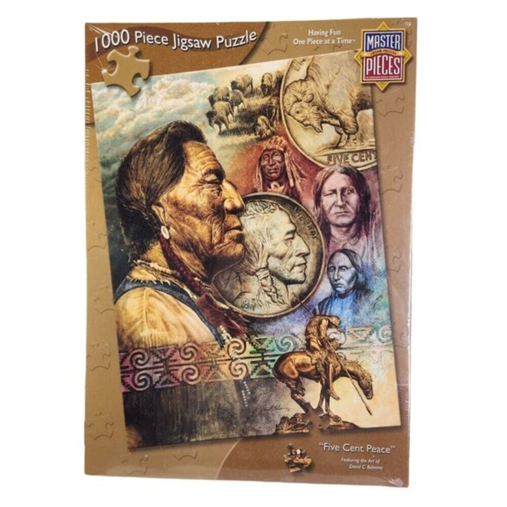 Master‎ Pieces Puzzle 1000 Pc Five Cent Peace Buffalo Nickel American Indian New